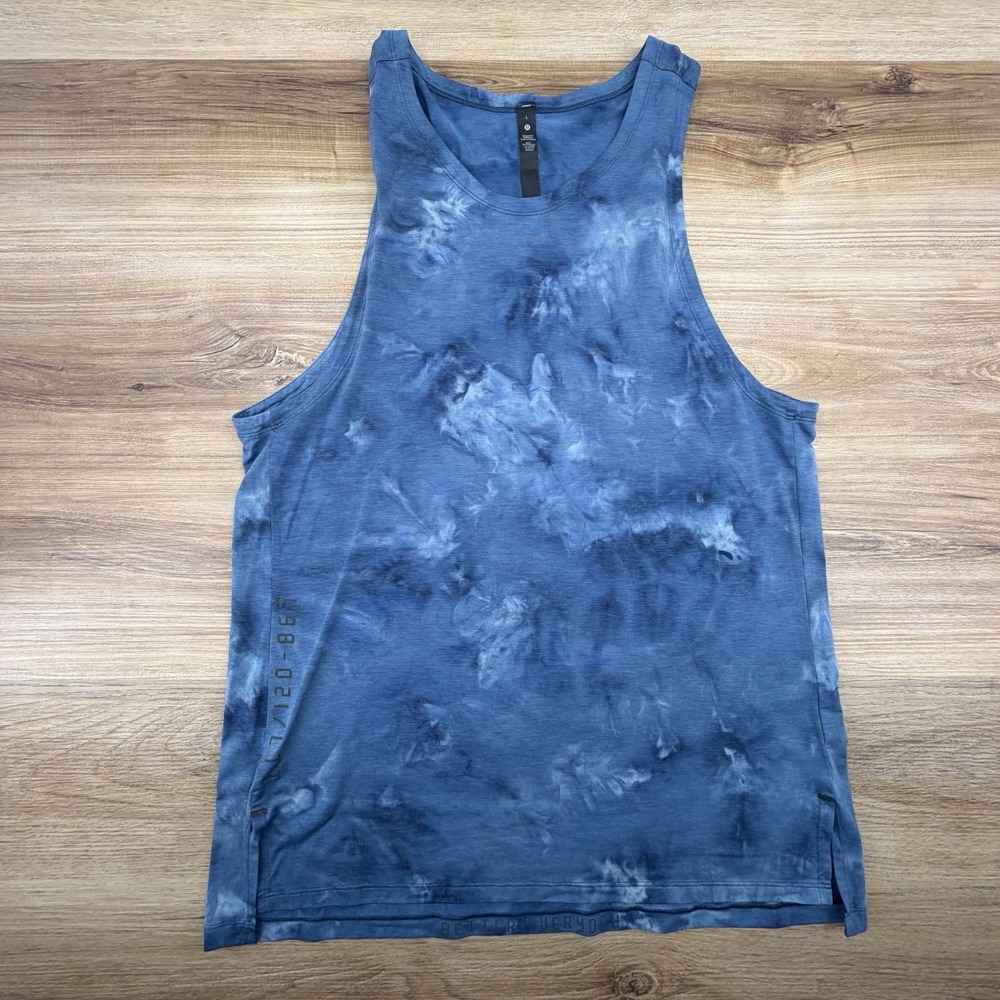 Lululemon Lab Fast and Free Tank Top Mens Blue Tie Dye Sleeveless Shirt Size L